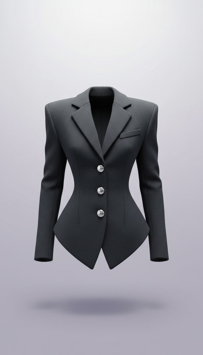 Charcoal Sculptural Blazer with Silver Buttons
